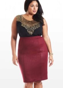 summer burgundy pencil skirt for overweight women