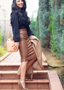 High Waist Leather Pencil Skirt