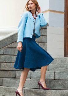 Denim skirt below the knee