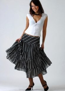 Striped skirt combined with a white top