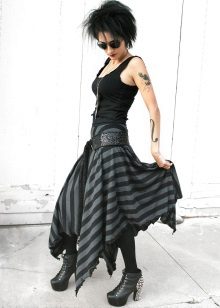 Striped skirt combined with plain t-shirt