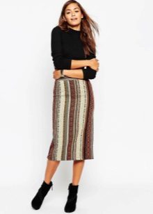 mid-length vertical striped skirt