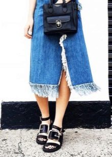 Medium Fringe Denim Skirt