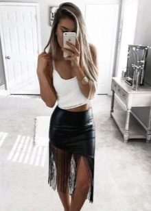 Black fringed leather skirt