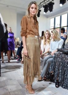 Suede fringed sand skirt