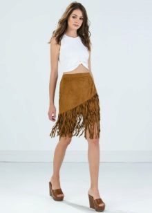Suede fringed sand skirt