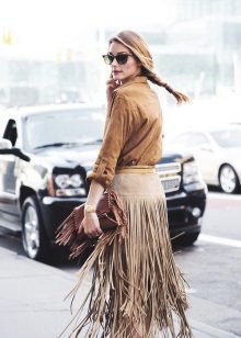 Suede fringed sand skirt