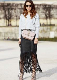 Black fringed leather skirt