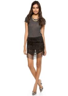 Mini black fringed skirt