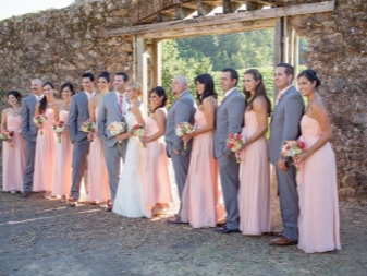 Delicate peach dresses for bridesmaids