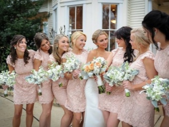 Delicate peach dresses for bridesmaids