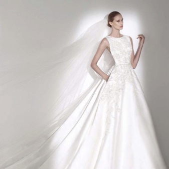 A-line satin wedding dress with train