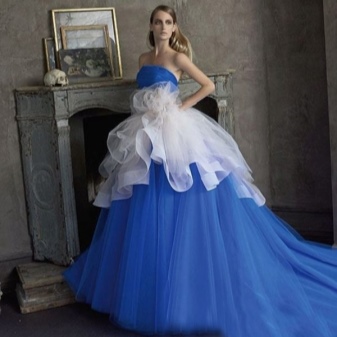 Blue puffy wedding dress