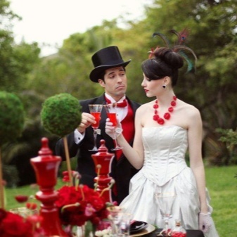 Wedding dress with red decorations