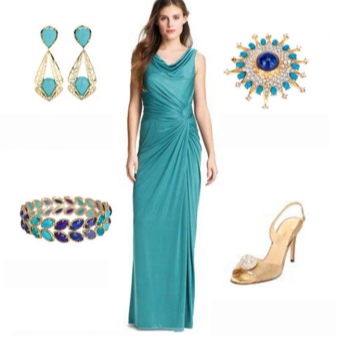Gold accessories for a turquoise dress
