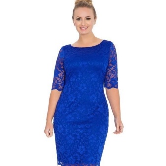 Bright Blue Lace Sheath Dress For Fat
