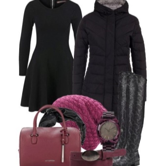 A dress with a full skirt and accessories for it for a figure of the Inverted Triangle type