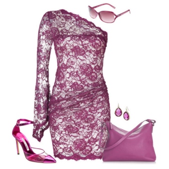 Purple lace dress with matching accessories