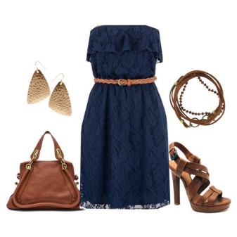 Brown jewelry for a blue dress