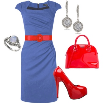 Red accessories for a blue dress