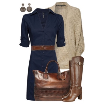 Brown boots and a bag for a blue dress