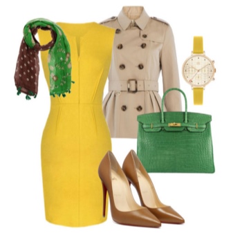 Combination of accessories in a yellow dress