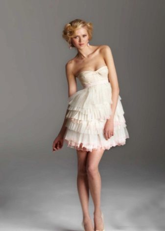 Short pleated wedding dress with layered pleated skirt