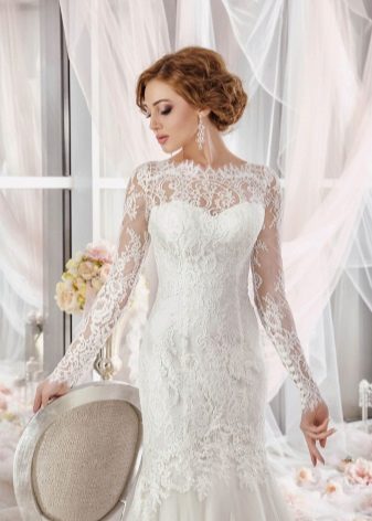 Closed lace wedding dress