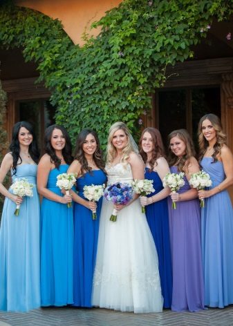 Blue dresses for bridesmaids in different shades