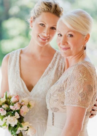 Evening dresses for mom of the bride with a lace neckline