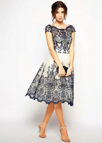 White and Black Lace Evening Dress