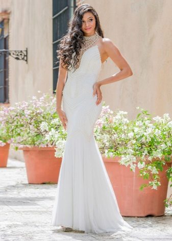 White evening dress on the floor inexpensive