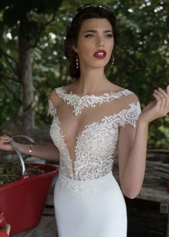 beautiful white wedding dress with a neckline
