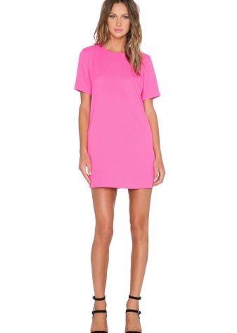 Fair-haired girls in fuchsia dresses