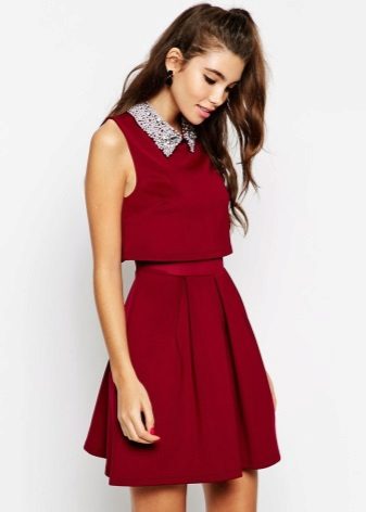 Marsala Short Dress with Collar