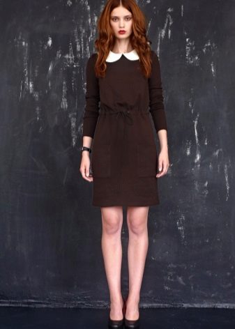 Dark brown dress with a white collar