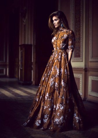 Brown dress with a white pattern