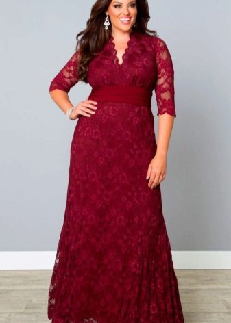 Long Red Burgundy V-Neck Dress for Fat Women