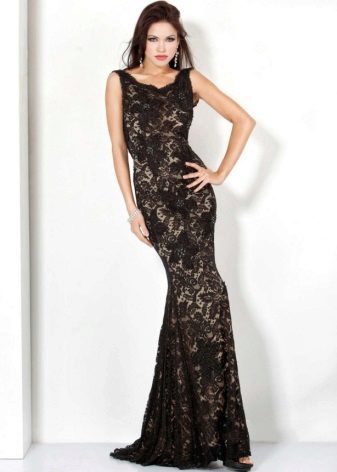 Nude Floor-length Lace Dress
