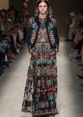 Dark green sundress with a vest in the Russian style