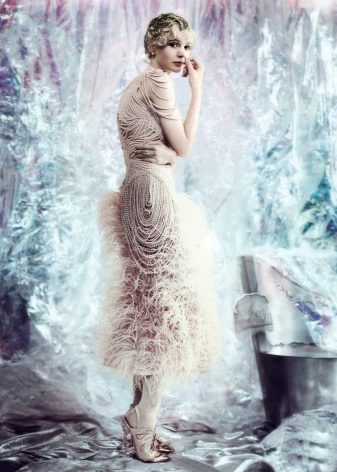 Dress of pearls and feathers of the heroine Daisy from The Great Gatsby