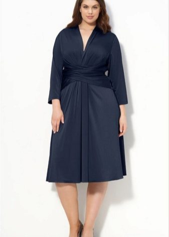 A-line blue knit dress for full