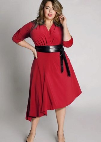 Red A-line Knit Dress for Fat Women