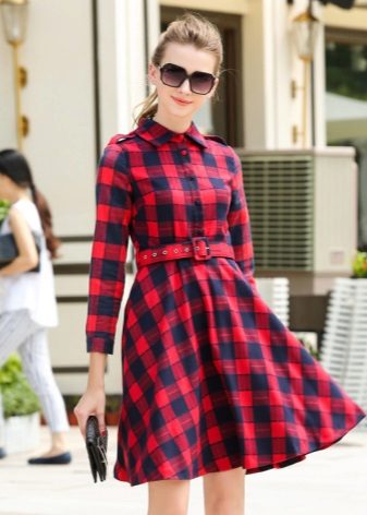 Cut-Off Check Plaid Shirt Dress