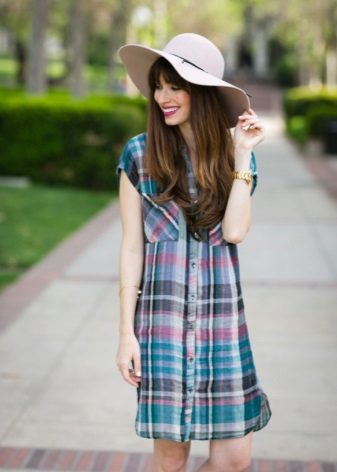 Plaid shirt dress with patch pockets on the chest