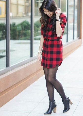 Red and Black Check Mid-Shirt Shirt Dress