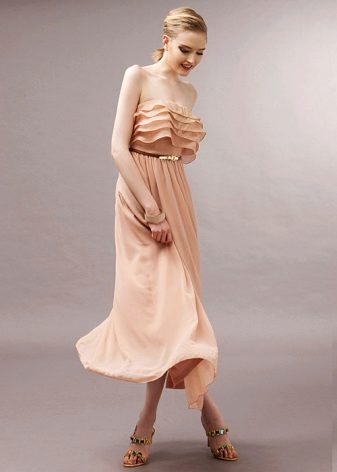 Bustier dress with small flounces on the chest