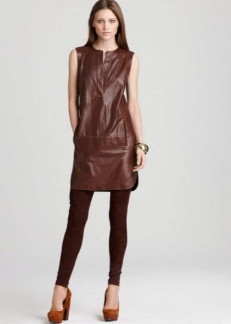 Leather shift dress with leggings
