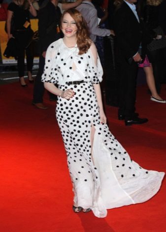 Long white dress with black polka dots