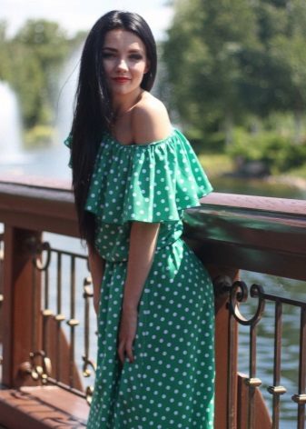 Green dress in white polka dots for girls
